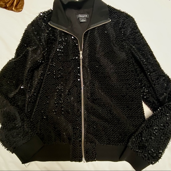TROUVE Black ALL OVER SEQUINS Bomber Jacket Zipper M - Picture 6 of 16